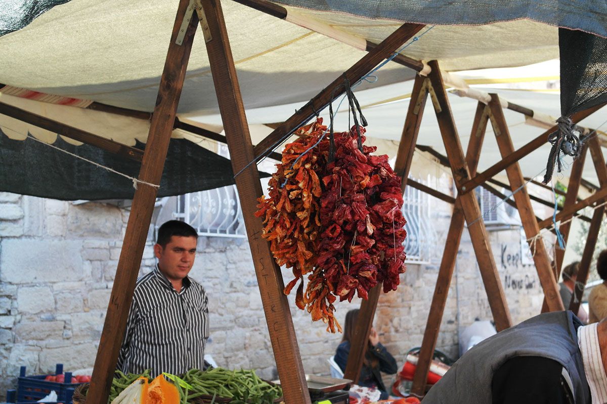 Dried peppers at the market